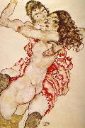 Egon Schiele Two Girls Embracing Each other oil painting artist
